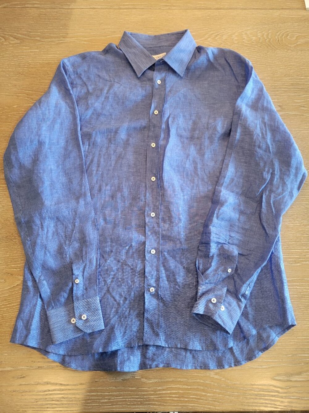 Sagimar Made in Italy Blue 100% Linen Button Front Shirt Men's XXL